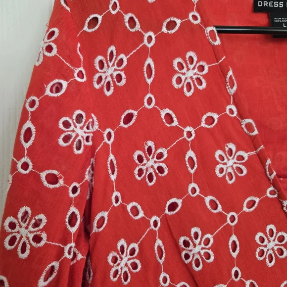 Vibrant Orange Red V-Neck Puff Sleeve Sundress - Picture 2 of 13